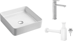 Комплект 4 в 1: раковина Weltwasser 2174/7/9, смеситель Ledeme 1133, сифон, донный клапан Wellsee AA